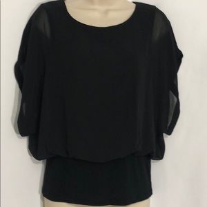 🔴 Ladies Joseph A Black sheer overlay top size Small
